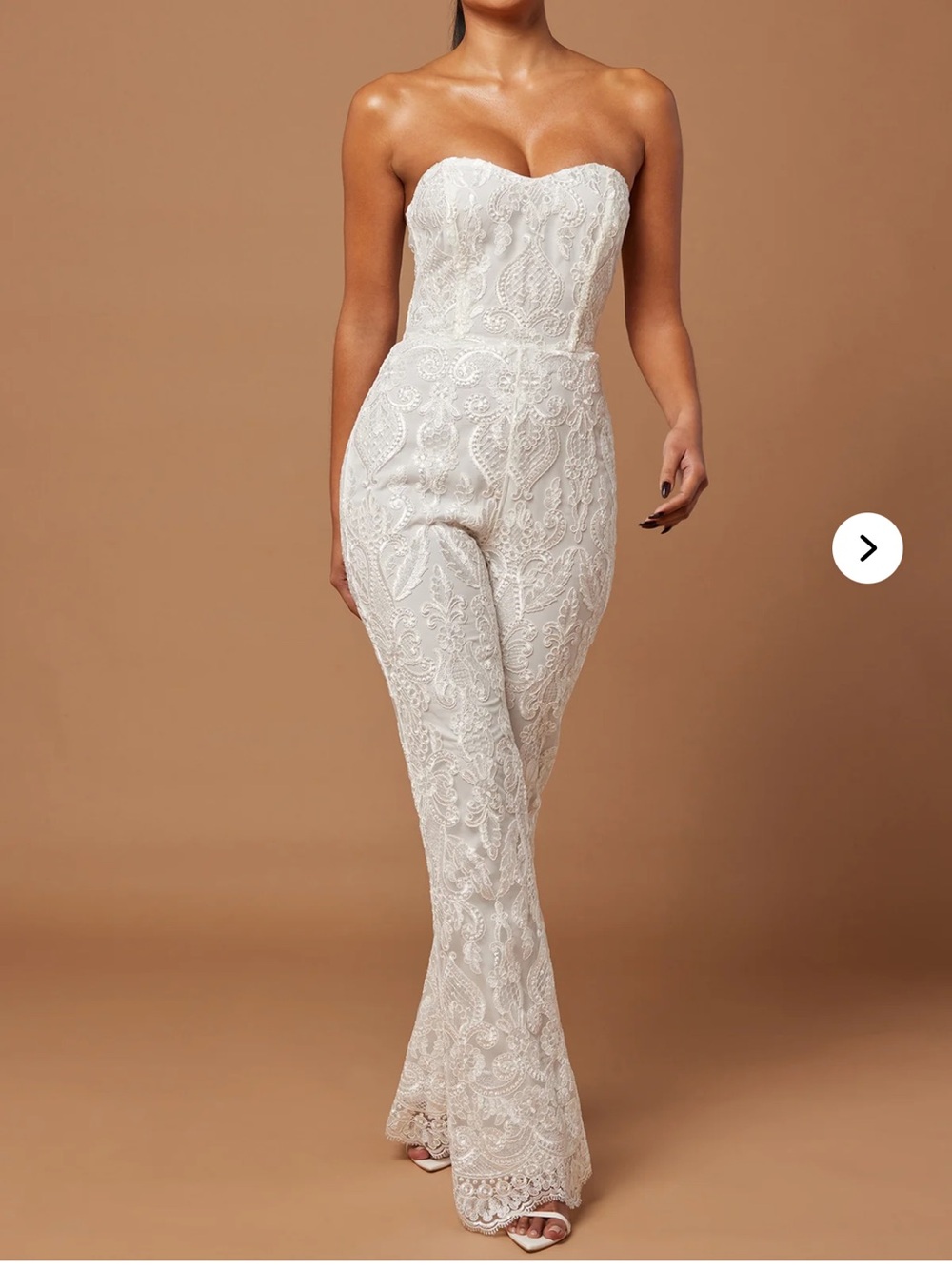 BRIDAL Fashion Nova Strapless Lace Jumpsuit in Ivory